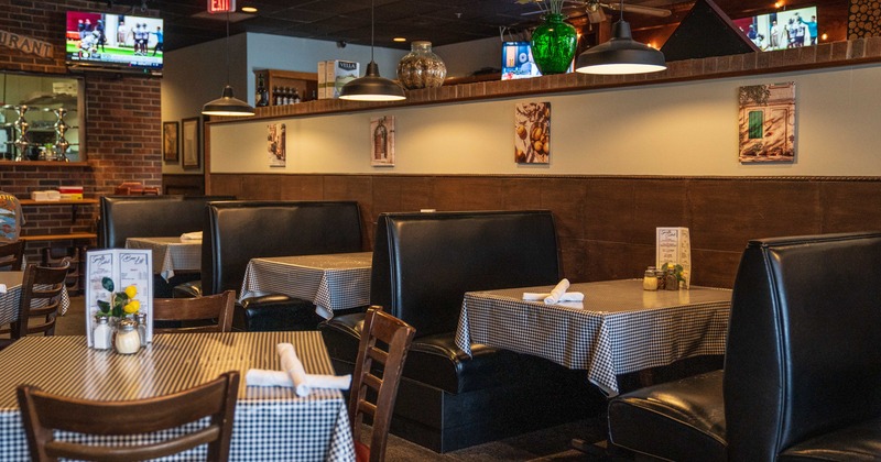 Interior, diner area, tables, chairs, booths