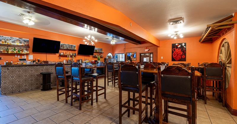 Interior, tall tables and bar stools