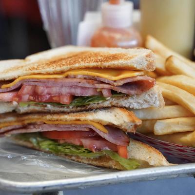 ham sandwich with fries.