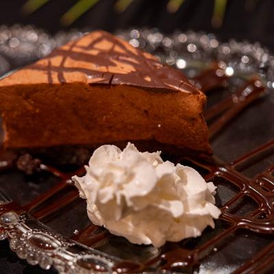 Served chocolate cake.