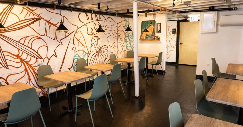 Interior, tables and chairs all lined up