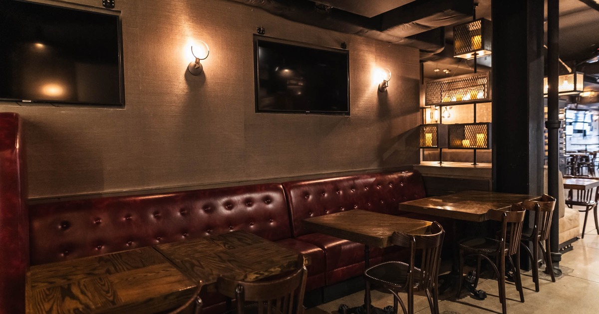 Interior, banquette seating, tables and chairs