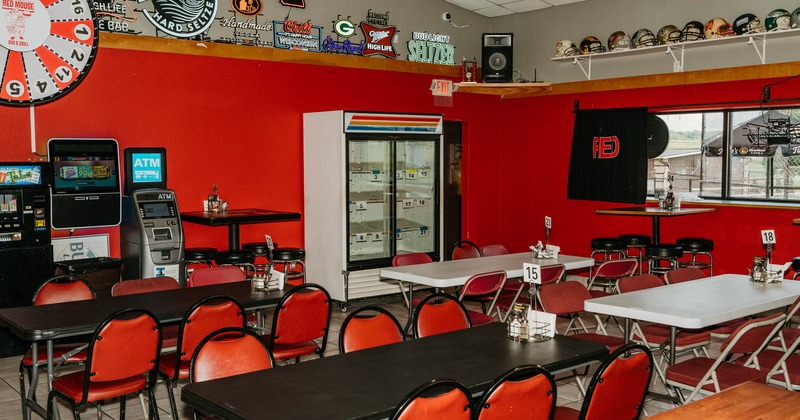 Interior, long tables with chairs