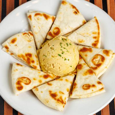 Hummus dip, top view.