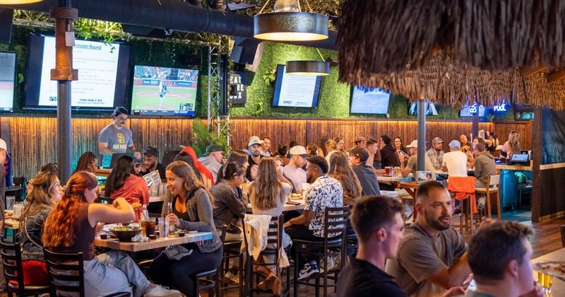 Customers dining and drinking