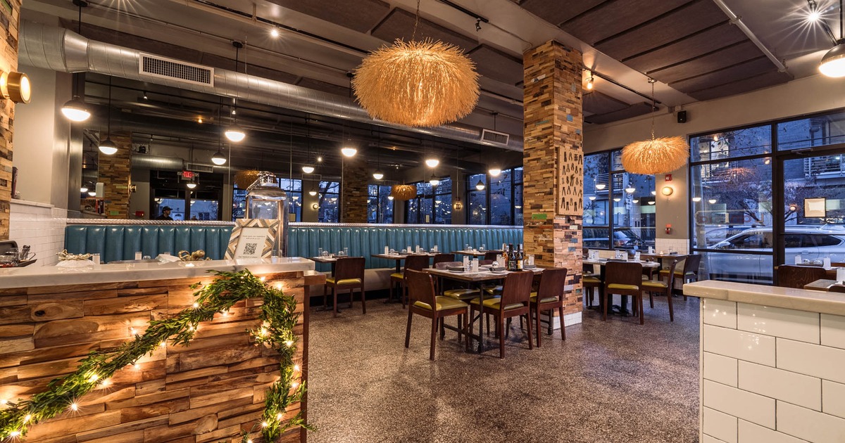 Interior, tables and chairs ready for guests