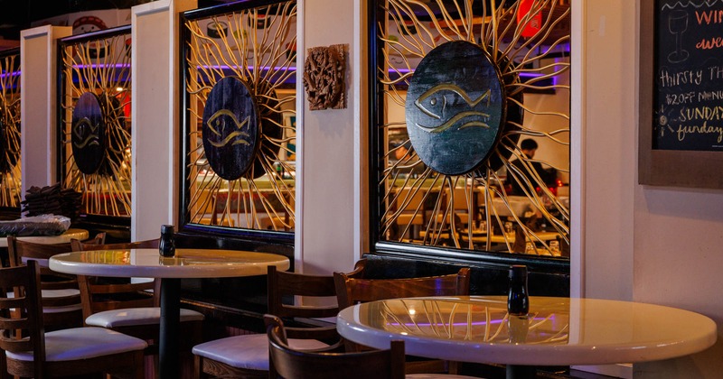 Interior, round tables and chairs