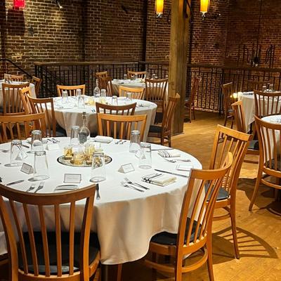 Fully set round tables.