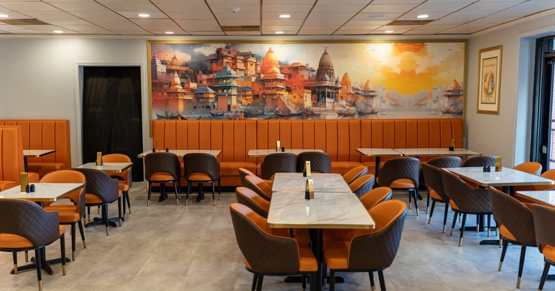 Interior, dining space, big painting on the wall