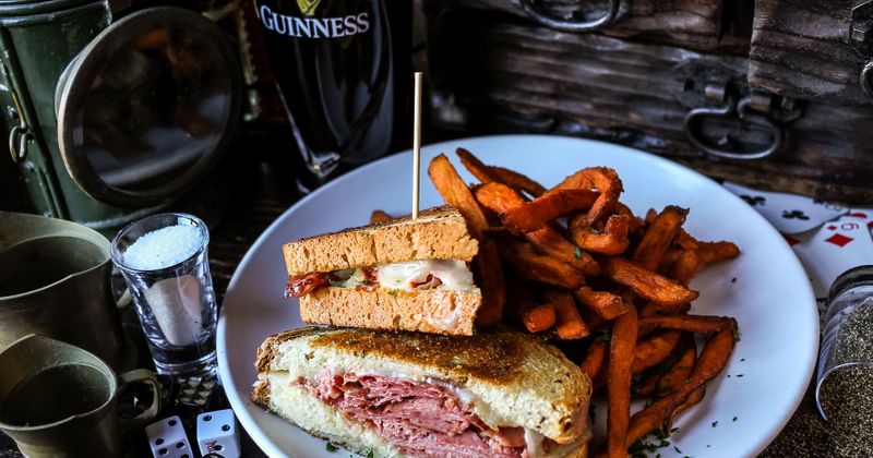 Sandwich and fries on the side