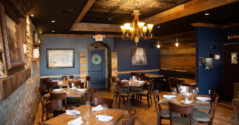 Interior, dining area, tables ready for guests