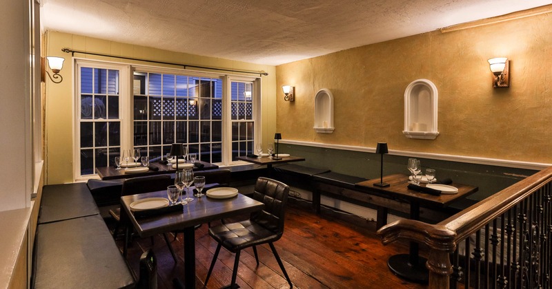 Interior, tables and chairs ready for guests