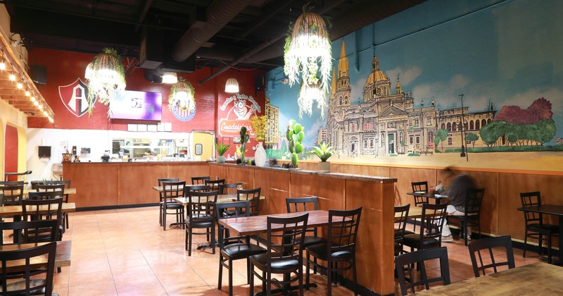 Interior, seating area  with  tables and chairs