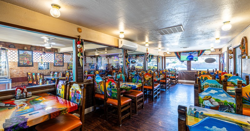 Interior, diner area, tables, chairs