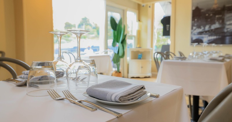 Interior, table set for guests
