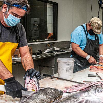 Staff members working in the kitchen