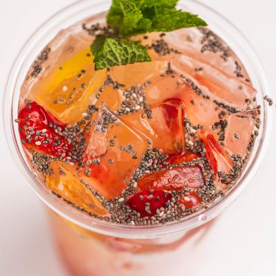 Strawberry lemon chia beverage.