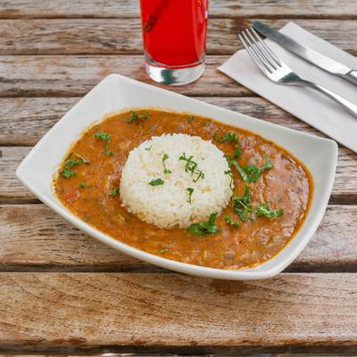 Veggie Gumbo, served with rice.