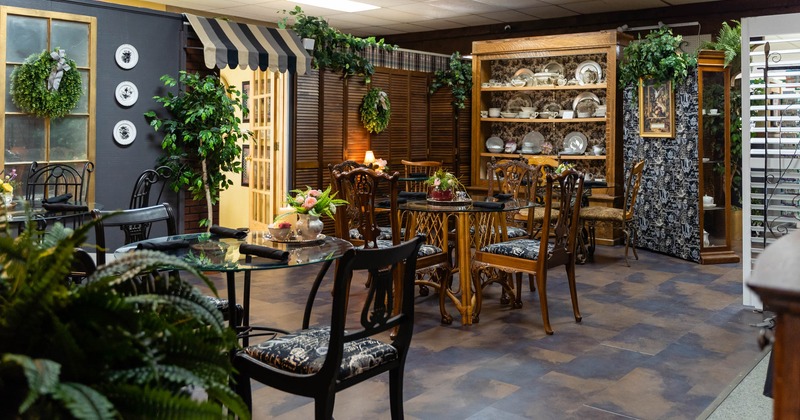 Interior, tables set for customers