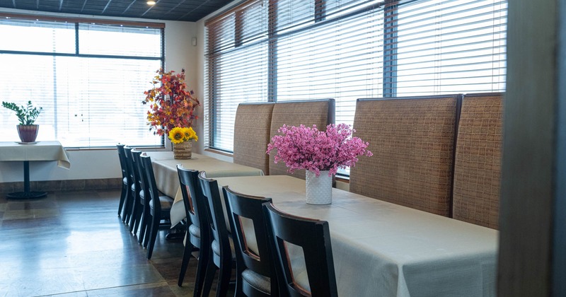 Interior, banquette seating area