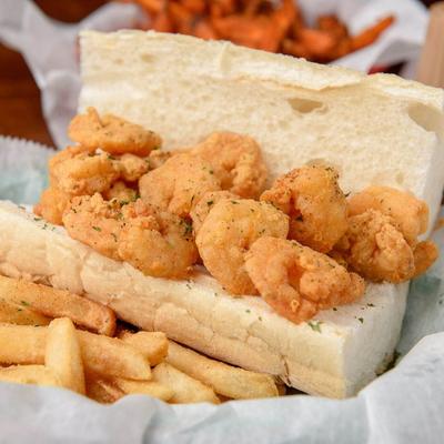 Shrimp Po'Boy and fries.