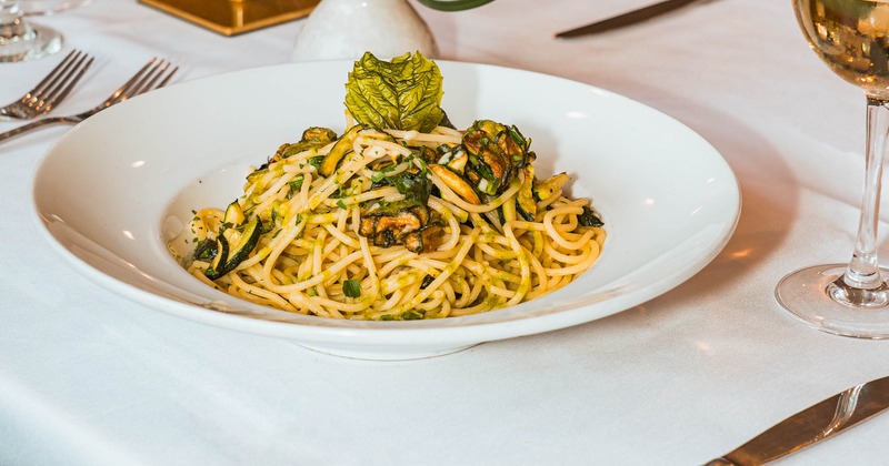Spaghetti with zucchini and herbs