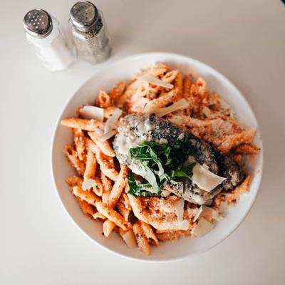 Penne pasta, with grilled Italian sausage, marinara, cream, and parmesan.