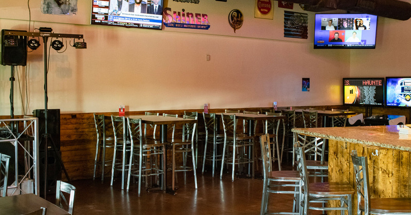 Interior, high tables and chairs