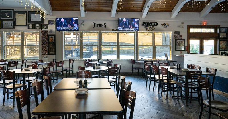 Interior space, dining area ready for guests