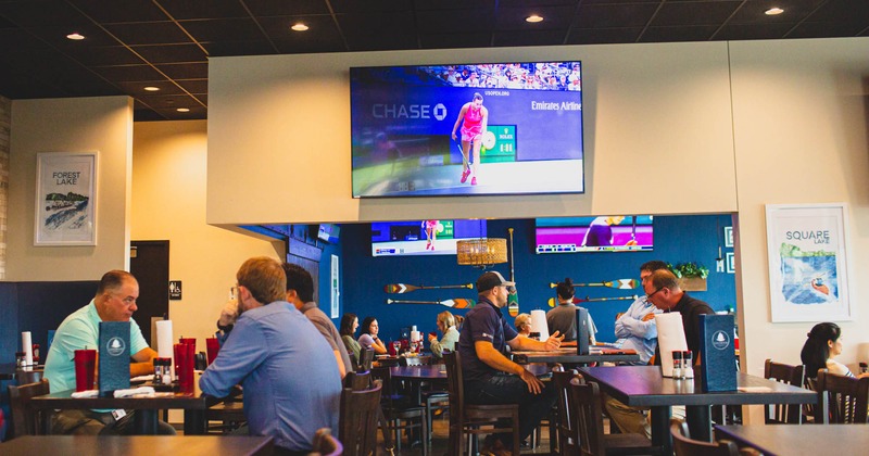Interior, tables and chairs, guests sitting