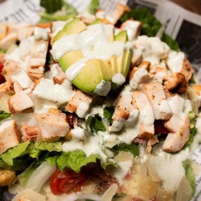 Chicken salad, close up.