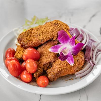 Food decorated with flower.