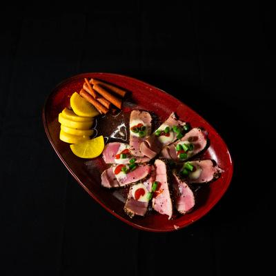 Seared fresh tuna with a citrus-soy sauce.
