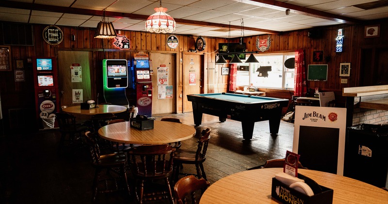 Interior, seating area, gaming machines, and pool table