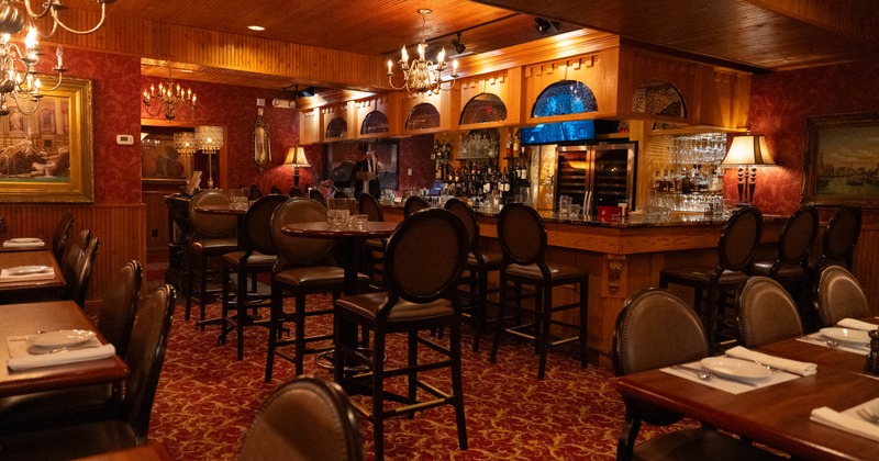 Interior, bar area, bar and bar stools