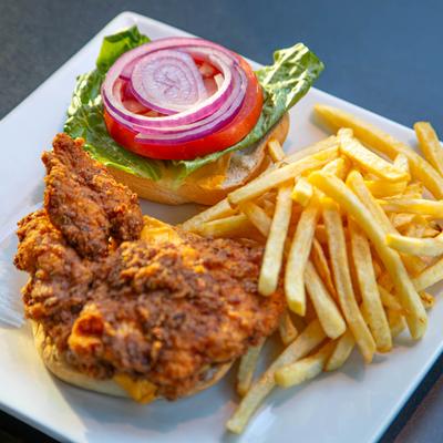 Chicken sandwich and fries.