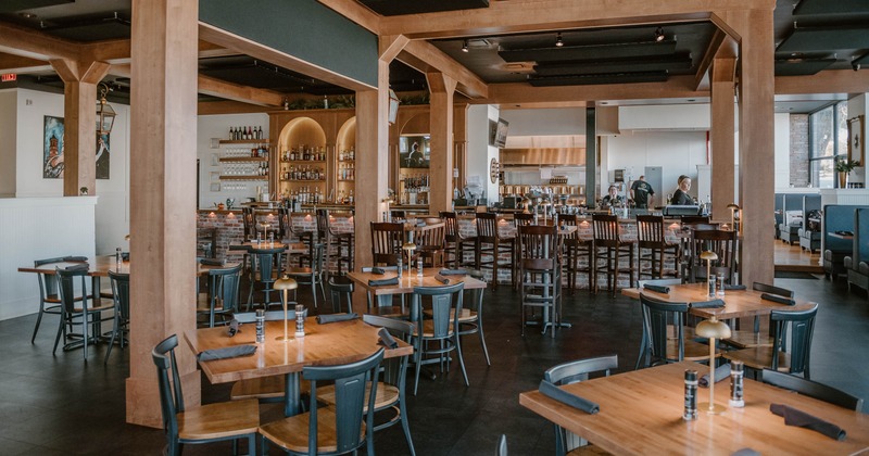 Interior, dining area with tables and chairs