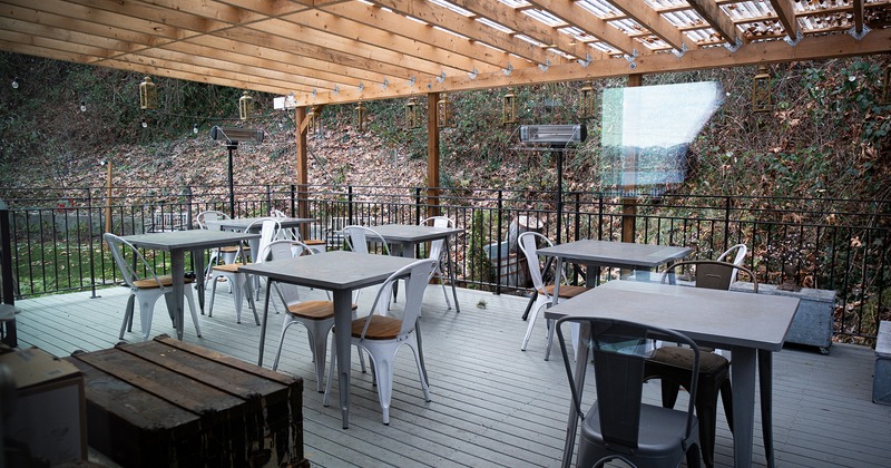 Patio, partially covered seating area