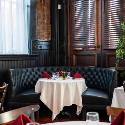 Interior, a separated seating area.