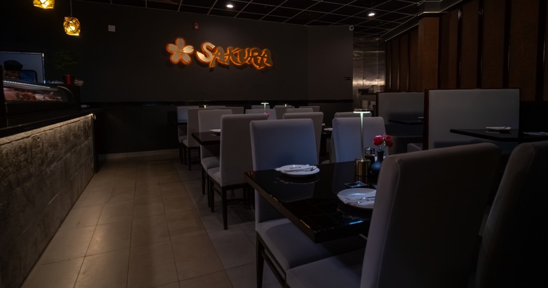Interior, dining area with tables and chairs