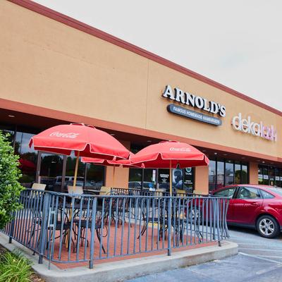 Exterior, seating area in front.