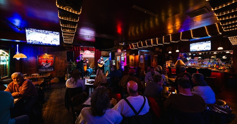 Crowded interior, customers attending a gig