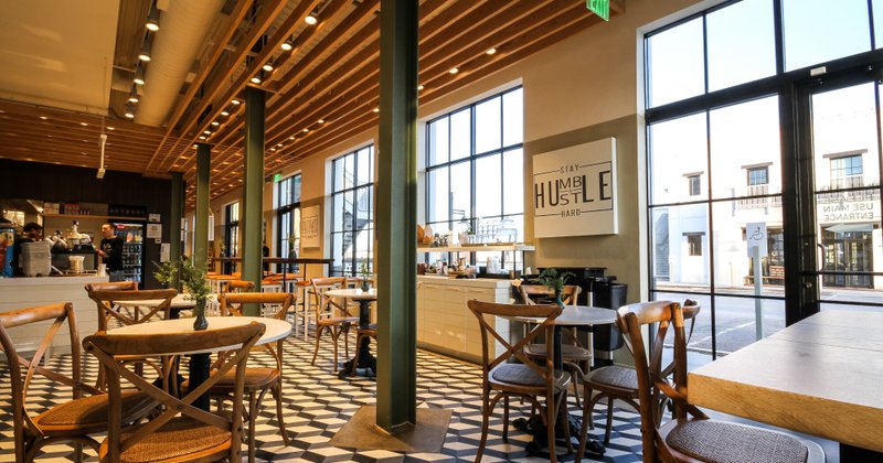 Dining area, tables ready for guests