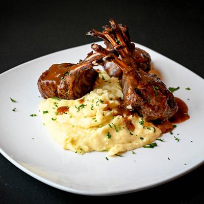 Lamb chops, with mashed potatoes.