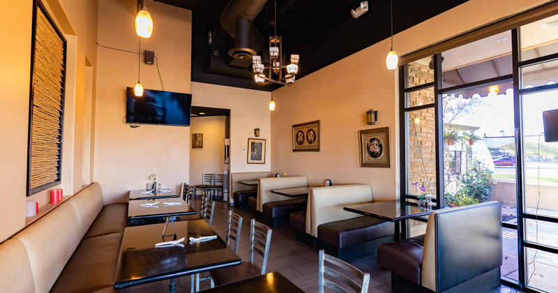 Interior, seating area with a TV