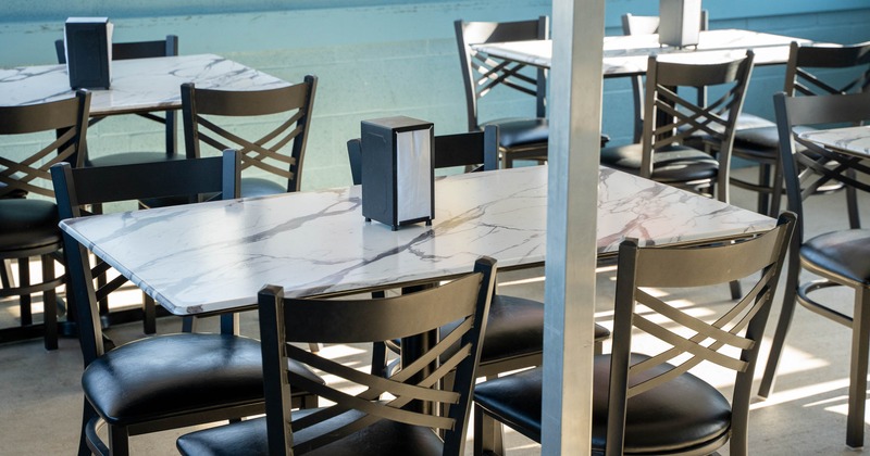 Interior, tables and chairs