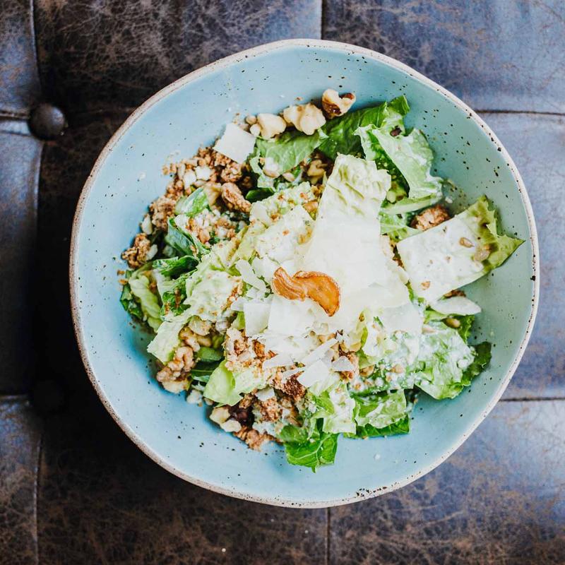 Chaska Caesar salad with walnuts, oatmeal croutons and blue cheese
