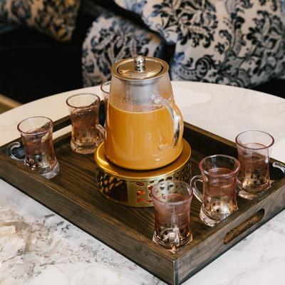 A serving of Iced Adeni Chia set on a marble table.