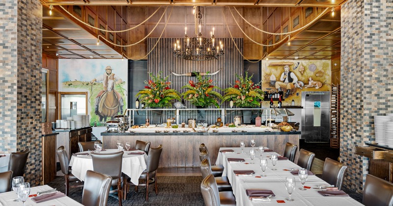 Dining area next to a buffet table