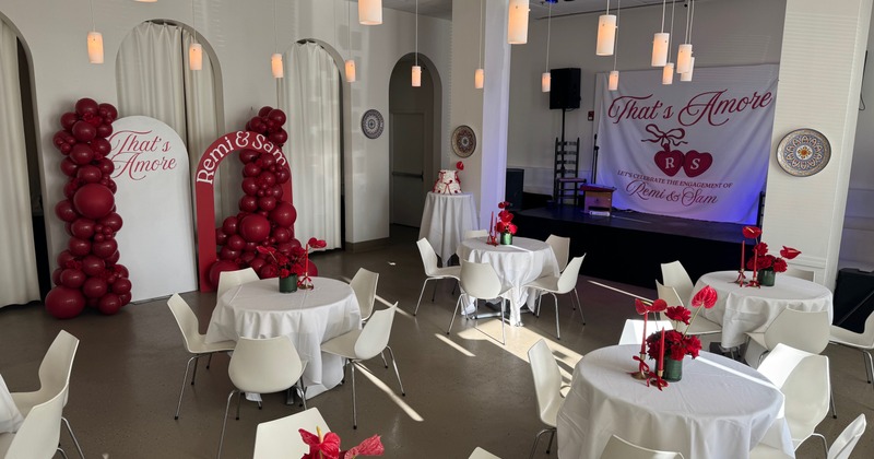 A room decorated for an engagement party
